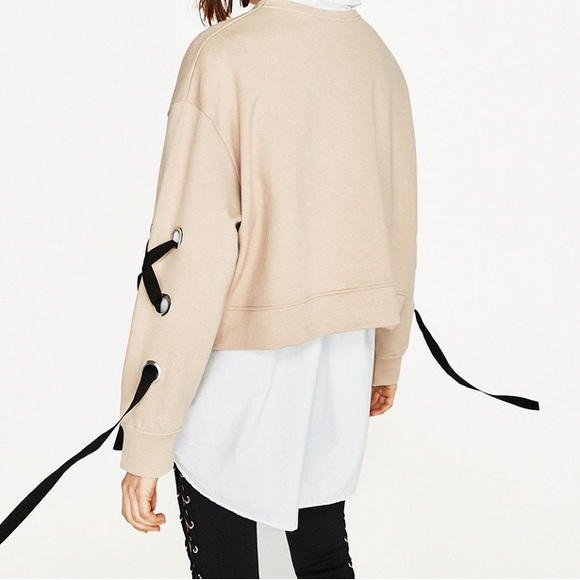Zara ribbon cropped sweatshirt - Picture 1 of 8